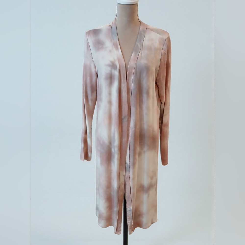 Maurices Maxi Lightweight Stretch Cardigan Open Front Pink Tie Die Medium